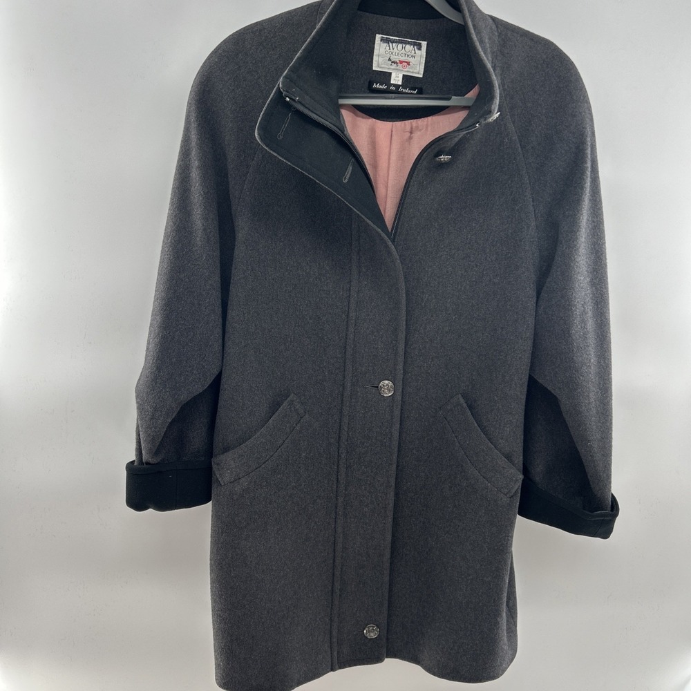 Avoca Vintage Women's Wool Cashmere Coat Dark Gray Made In‎ Ireland EUR 38/UK 12